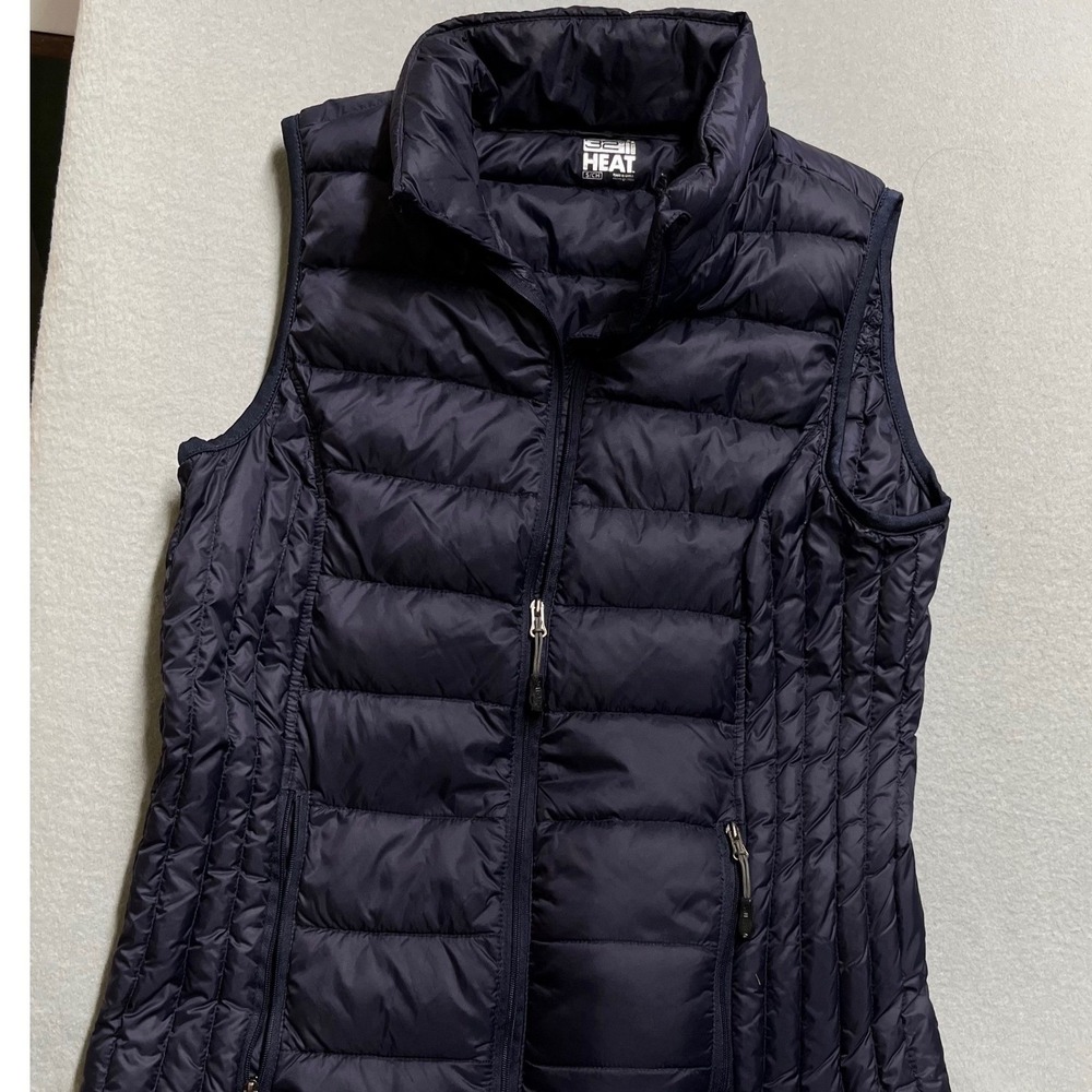 Down Puffer Vest Women Navy Blue Small Lightweight Insulated packable hooded